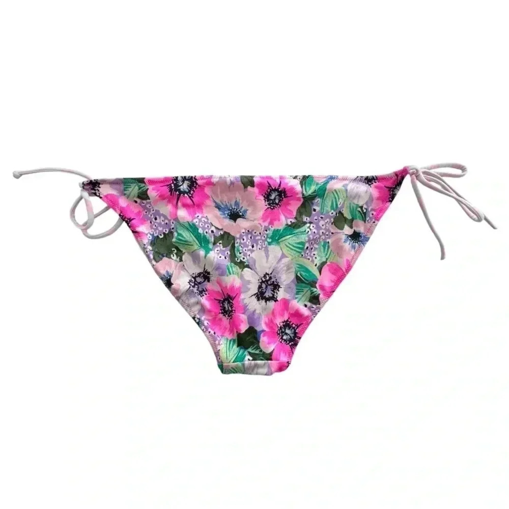 Victoria Secret Medium Bikini Bottoms Lilac Hot Pink Poppy green floral Swim - Picture 2 of 8